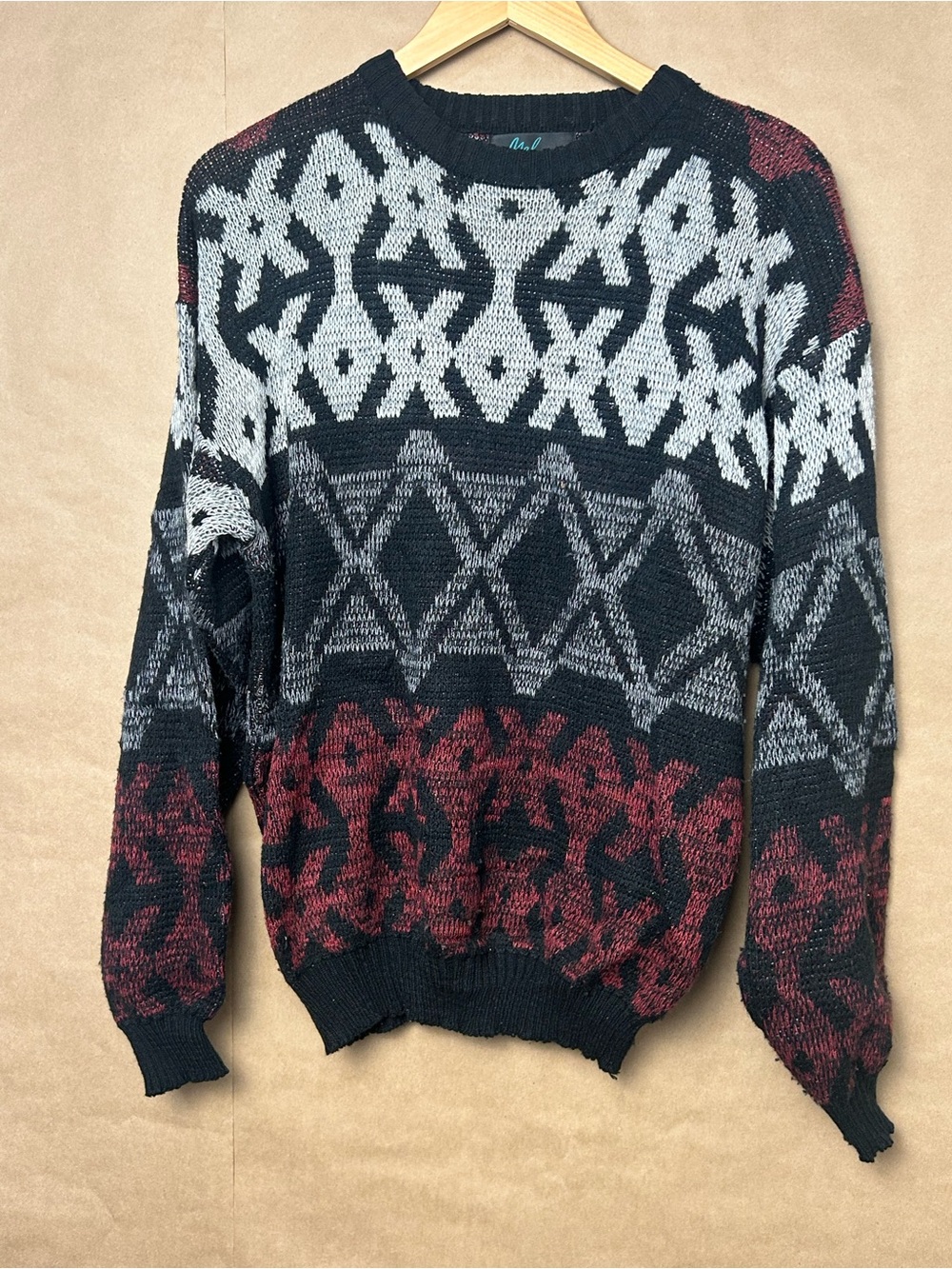 Vintage Mélange Geometric Knit Sweater Medium 80s 90s Abstract Made in Korea